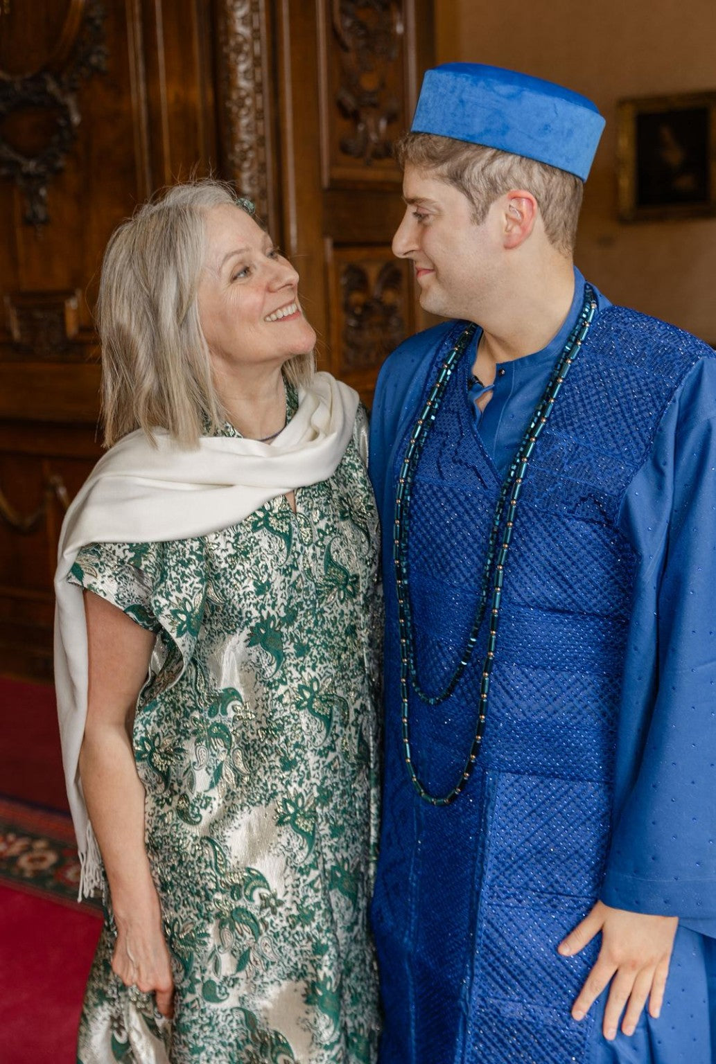 Blue ceremonial menswear worn at a formal occasion