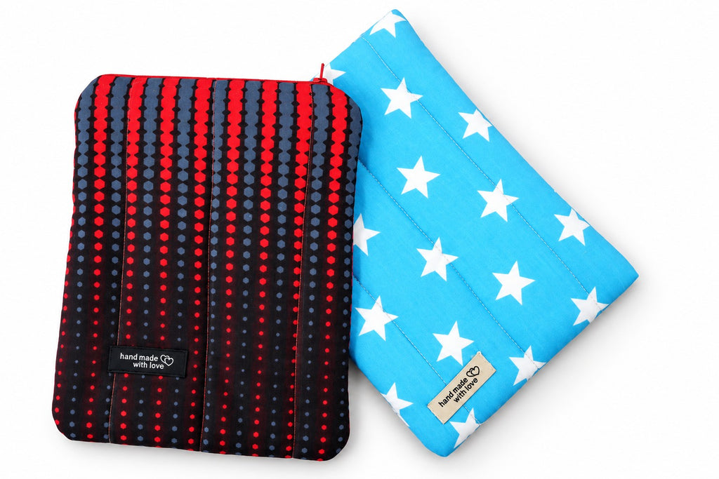 Book, Tablet and Laptop Sleeve sewing pattern - two finished sleeve samples
