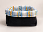 Reversible Fabric Basket sewing pattern - blue floral fold-over with denim exterior