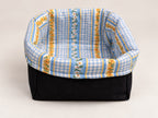 Reversible Fabric Basket sewing pattern - blue gingham and floral interior view