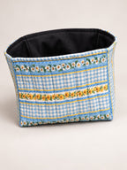 Reversible Fabric Basket sewing pattern - blue gingham and floral side