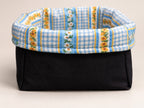 Reversible Fabric Basket sewing pattern - denim side angled view