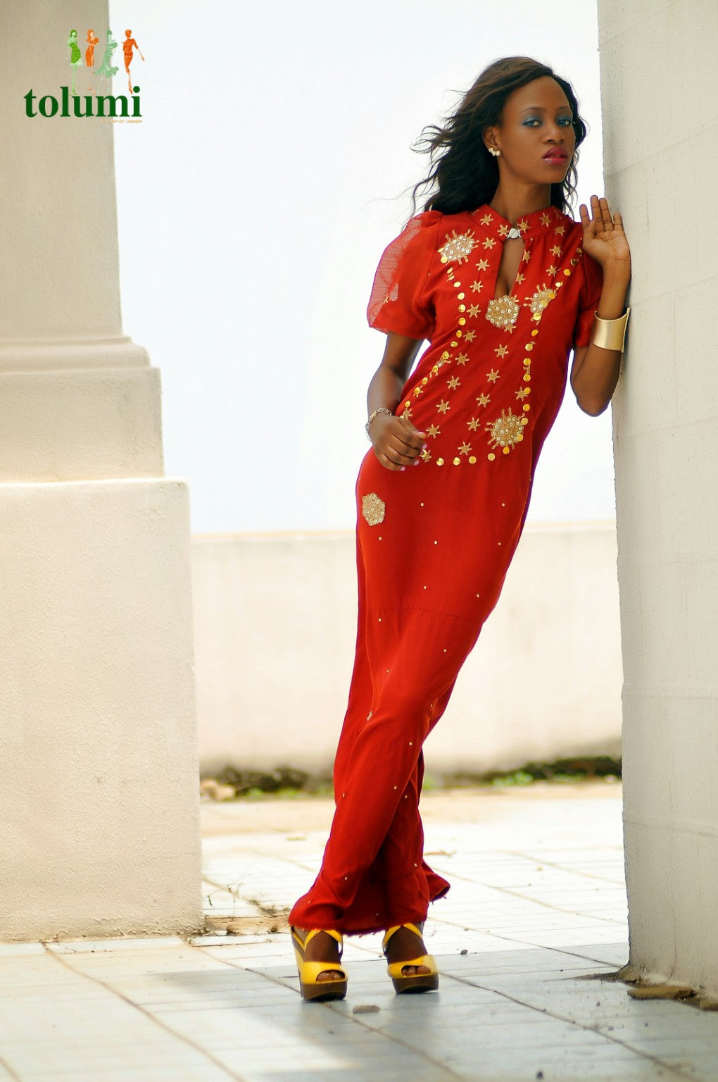 Early Tolumi TFP red embellished editorial look