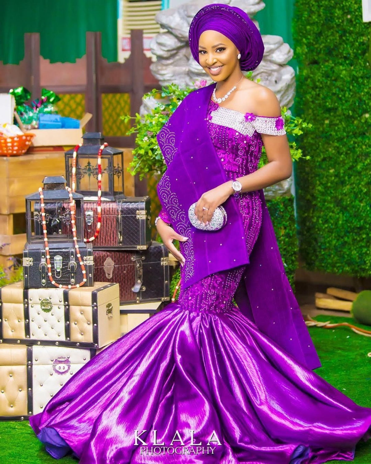 Purple embellished mermaid occasion gown
